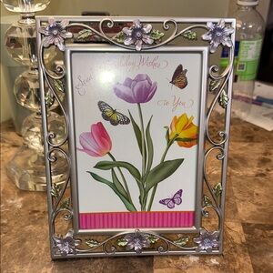 Heirloom Pewter Floral  Picture Frame for 5 X 7 Art or Photo